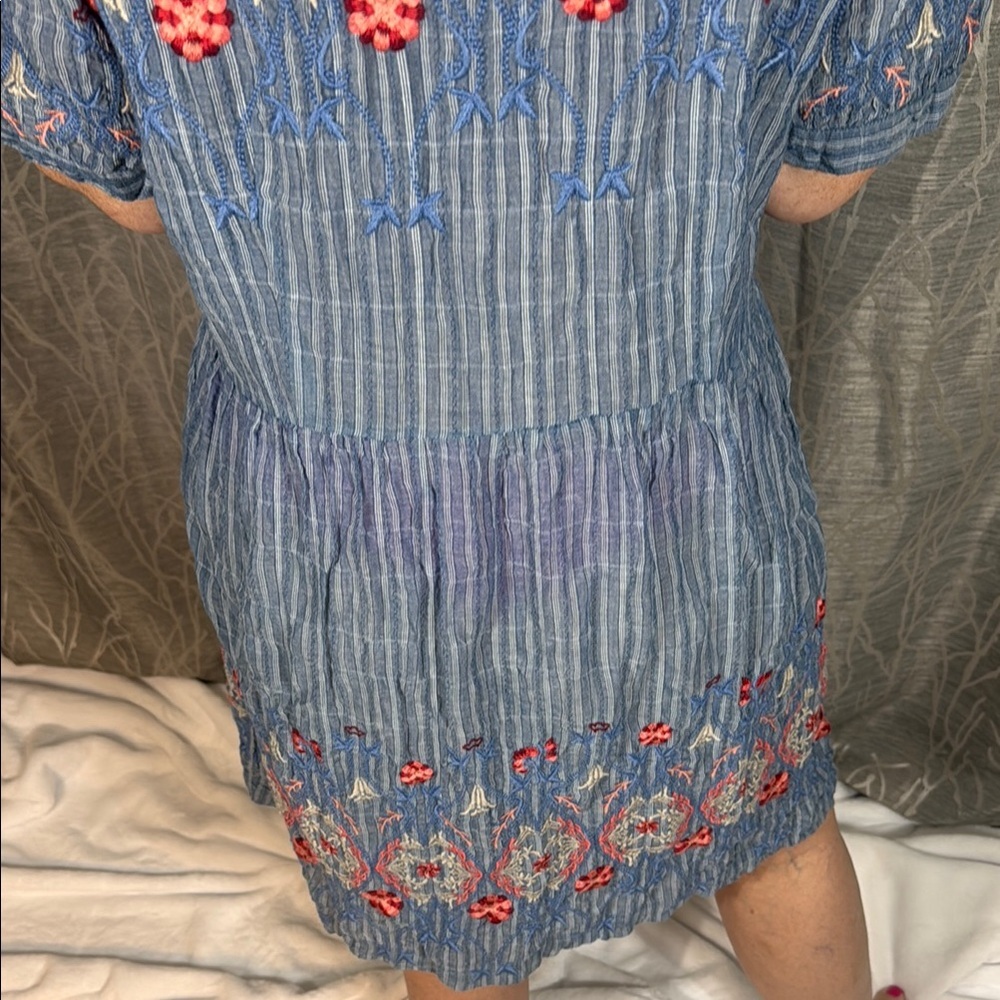 Johnny Was 3J Workshop Blue Embroidered Midi Dress L - Picture 9 of 9